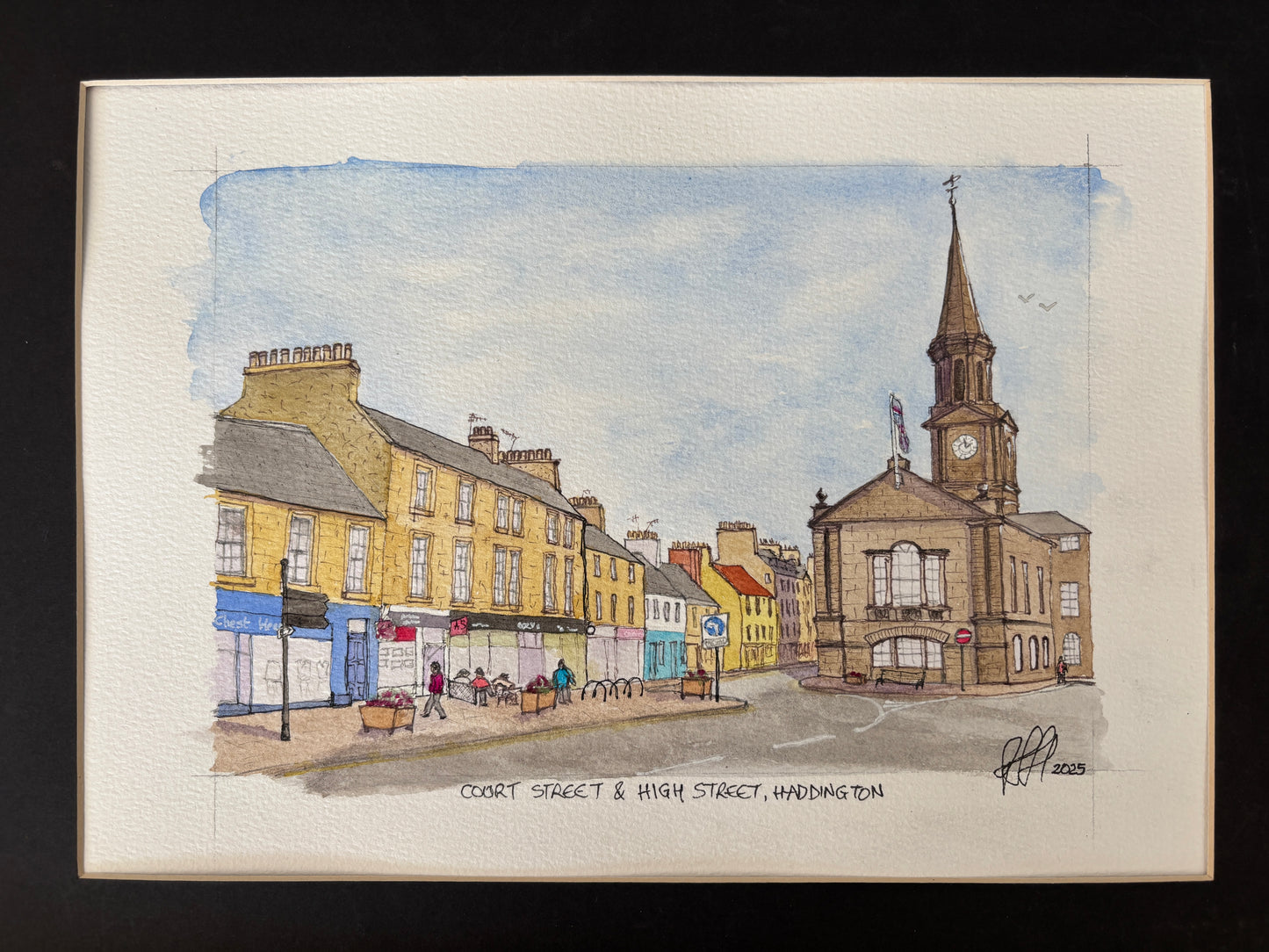 Haddington town centre.  Original artwork