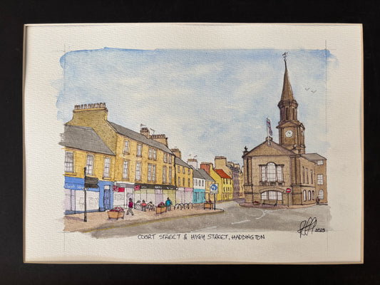 Haddington town centre.  Original artwork